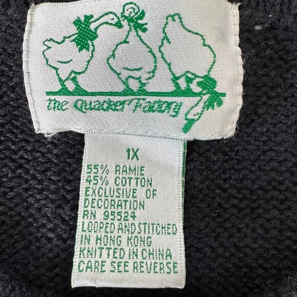 Vtg The Quacker Factory Snowman Cardigan Sweater 1X Black Patchwork Stars - Picture 4 of 7